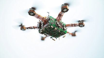 Poster - Circuit Board in the form of a drone. Microchip drone background. High- tech vector illustration of a drone made of microchips. Electronic Board on a white background.