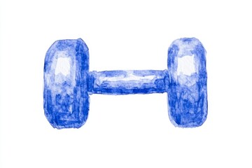 Poster - A simple, geometric icon of a dumbbell with a clean, modern aesthetic in soft blue tones