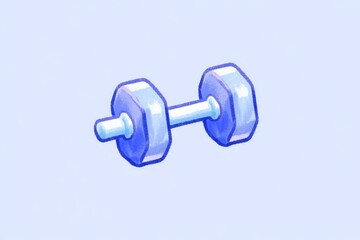 Poster - A simple, geometric icon of a dumbbell with a clean, modern aesthetic in soft blue tones