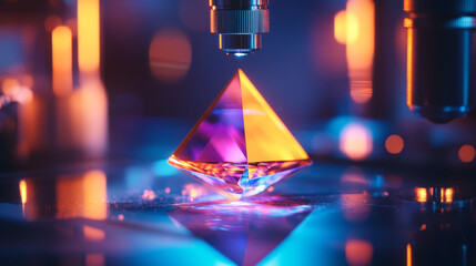 Poster - hologram microscope. a microscope made up of polygons, triangles, points, and lines. the microscope 