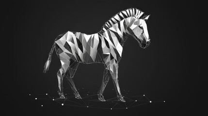 Poster - a zebra hologram. a zebra made of polygons, triangles, points, and lines. zebra is a low-poly compou