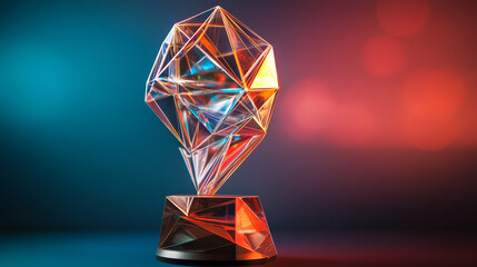 Poster - a hologram award. award from polygons, triangles of points and lines. award low-poly compound struct