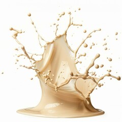 Poster - Beige creamy liquid splashing and making a crown shape on white background