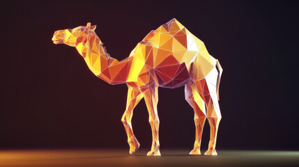 Poster - a hologram of a camel. a camel made of polygons, triangles of points and lines. camel low-poly compo