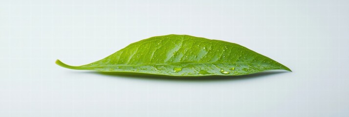 Aufkleber - Perfect green leaf holding a single water droplet in a serene setting with soft lighting. Generative AI