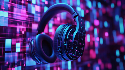 Poster - the hologram headphones. music from polygons, triangles, points, and lines. music is a low-poly comp