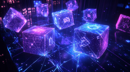 Poster - the hologram of the dice. dice of polygons, triangles of points, and lines. dice is a low-poly compo