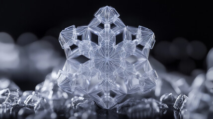 Poster - a snowflake hologram. a snowflake made of polygons, triangles, points, and lines. snowflake is a low