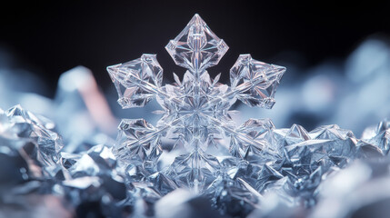 Poster - a snowflake hologram. a snowflake made of polygons, triangles, points, and lines. snowflake is a low