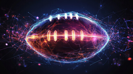 Poster - american football hologram. a football ball made of polygons, triangles, points, and lines. football