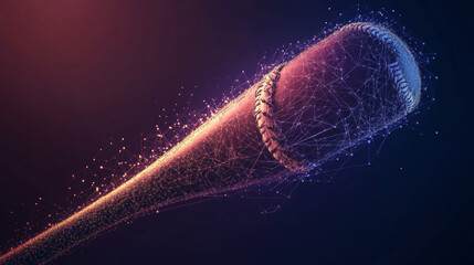 Poster - a baseball hologram. a baseball bat made of polygons, triangles of points, and lines. baseball is a 