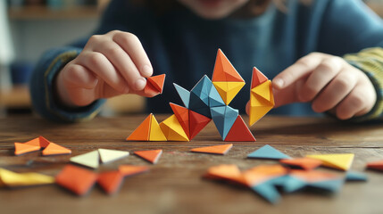 Poster - hologram puzzles. puzzles of polygons, triangles, points, and lines. puzzles are low-poly connection