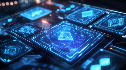 Poster - hologram card suits. card suits of polygons, triangles, points, and lines. card suits are low-poly c