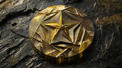 Poster - a hologram of the medal. a medal made up of polygons, triangles, points, and lines. premium low-poly