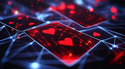 Poster - hologram playing cards. playing cards made of polygons, triangles, points, and lines. casino low-pol