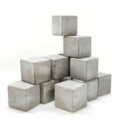 Poster - Concrete cubes arranged in a balanced stack, showcasing stability and precision on a white background