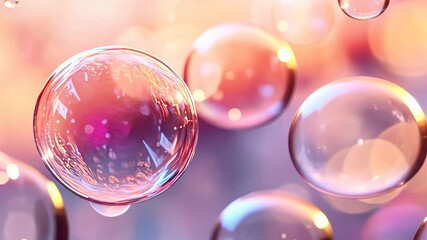 Poster - Colorful soap bubbles floating in warm ambient light, abstract background. tranquility and playfulness concept
