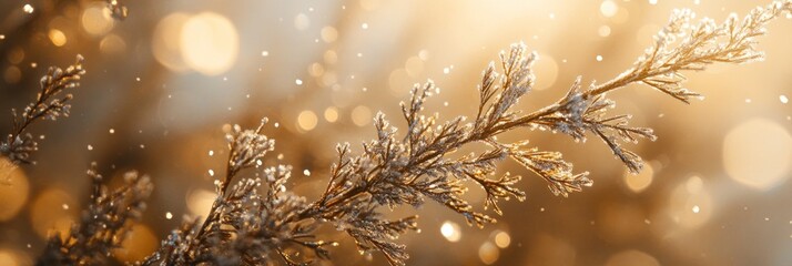 Aufkleber - Frosty winter branch with bokeh background.