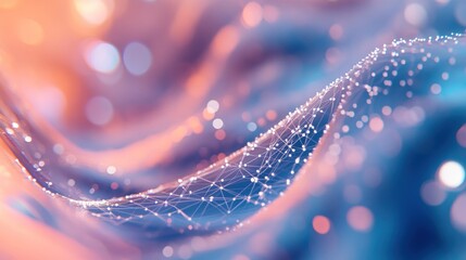 Aufkleber - Abstract wave of connected dots and lines on a blurred background with bokeh lights.