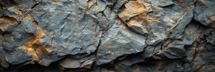 Poster - Rough, textured rock face with gray and orange tones.