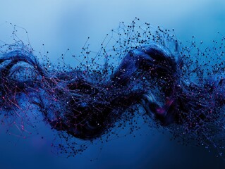 Poster - Abstract blue wave of particles and lines, digital art.