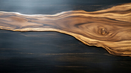 Poster - Textured wooden surface with striking grain patterns and contrasting colors on smooth black background