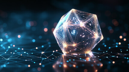 Poster - dice hologram. dice of polygons, triangles of points, and lines. dice is a low-poly compound structu