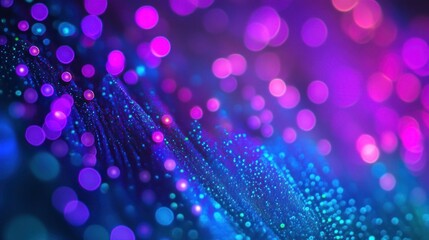 Fototapete - Abstract vibrant purple and blue bokeh background with glowing particles.