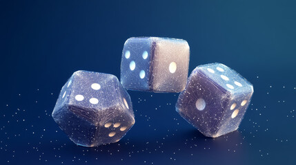 Poster - dice hologram. dice of polygons, triangles of points, and lines. dice is a low-poly compound structu