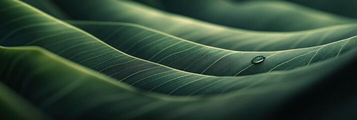 Poster - Dewdrop on lush green leaves.