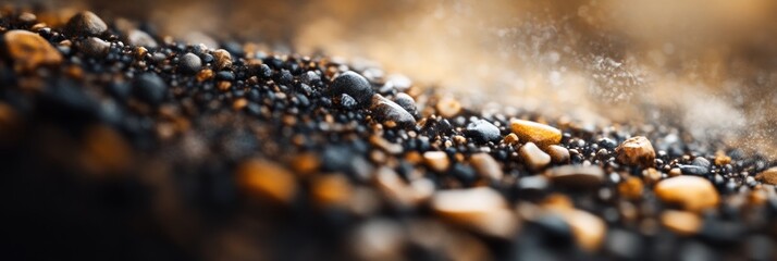 Poster - Close-up of dark and amber pebbles, shallow depth of field, blurred background.