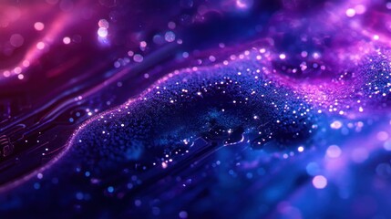 Fototapete - Abstract purple and blue glowing particles wave.