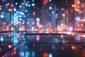 Poster - Night city bokeh reflected on glossy floor.