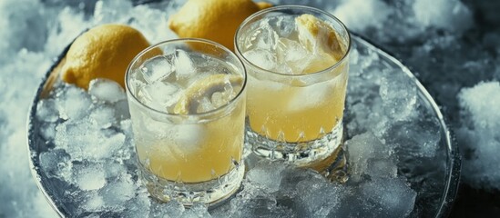 Poster - Two refreshing lemon drinks on ice.