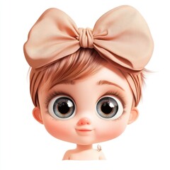 A baby with big eyes and a bow on their head. vector style art 3d illustration Isolated on White Background 