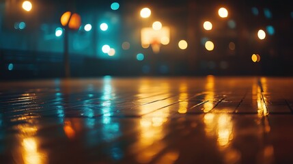 Poster - Wet city street at night reflecting colorful lights.