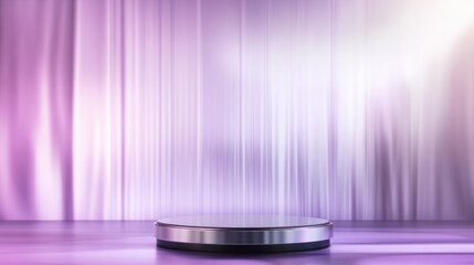Poster - Elegant silver podium on purple stage curtain background.