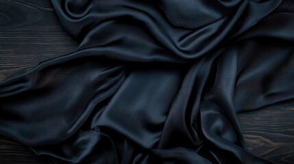 Poster - Dark elegant black silk fabric draped on wood.
