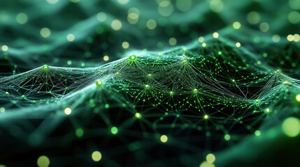 Aufkleber - Abstract green glowing network connection nodes.
