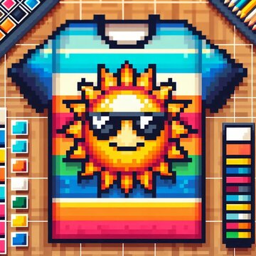 sun drawing shirt design, pixel art