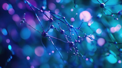 Aufkleber - Abstract network of glowing nodes and connections on vibrant bokeh background.