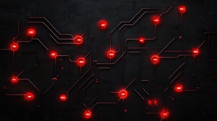 Poster - Glowing red nodes on dark circuit board.