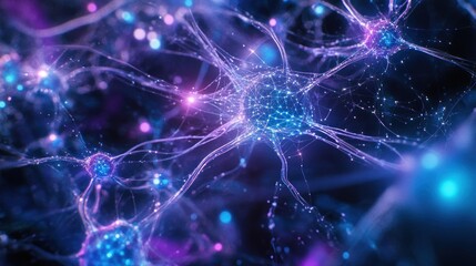 Aufkleber - Microscopic view of glowing neuron network, synapses firing, intricate neural connections.
