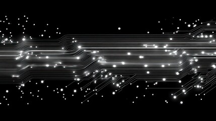Aufkleber - Abstract digital circuit board with glowing lines and particles on black background.