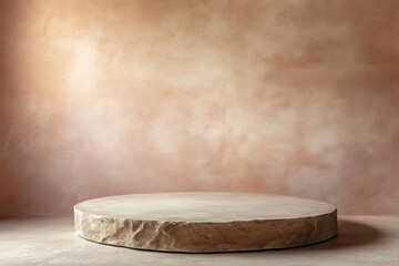 Aufkleber - Round stone podium against textured peach wall.
