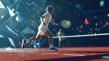 Poster - Hologram tennis. A tennis ball made of polygons, triangles, points, and lines. Tennis ball low poly compound structure. The technology concept.