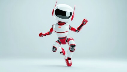 Poster - Happy red and white robot jumping joyfully.