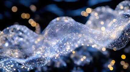 Poster - Abstract blue glowing wave with bokeh lights.