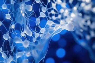 Aufkleber - Abstract blue background with interconnected nodes and flowing lines resembling a neural network or complex system.