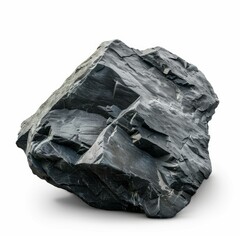 Poster - Dark rock with rough texture isolated on white background, suitable for geology or mining concepts